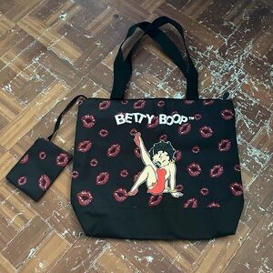 NWOT vintage Betty Boop Black Tote with Red Lips Design